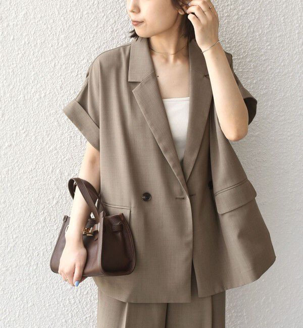 SHIPS Colors 「《予約》SHIPS Colors:〈手洗い可能〉クリスピー ダブルブレスト 5分袖 ジャケット2◆」|その他|カーキ