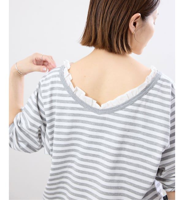 IENA「BLACK フリル付きボーダーカットソー」|Tシャツ・カットソー|