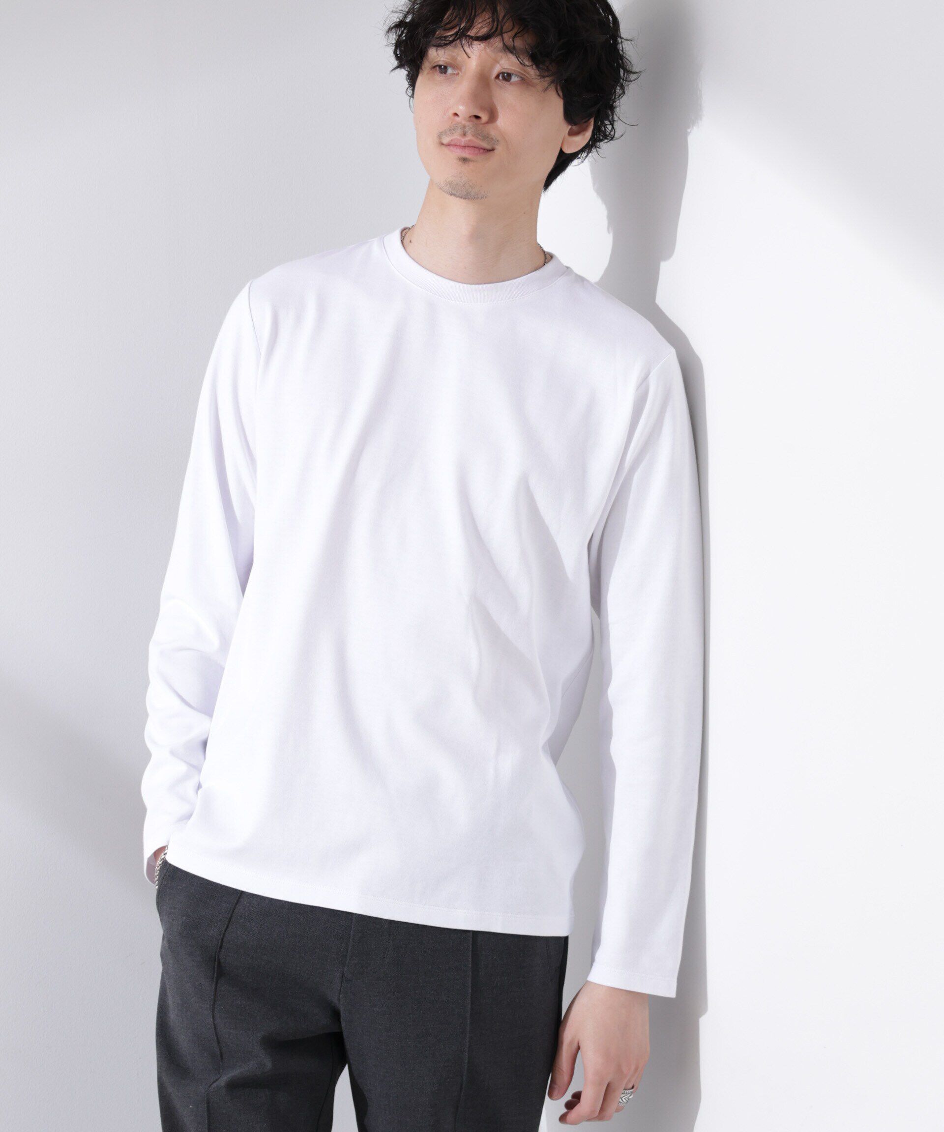 nano･universe「Anti Soaked(R)汗染み防止 クルーネックTシャツ 長袖」|Tシャツ・カットソー|ホワイト
