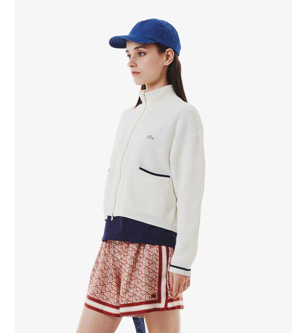 LACOSTE「ジップアップローゲージニットブルゾン」|カーディガン|