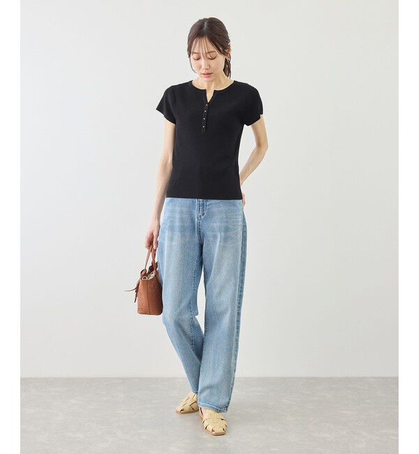 Rope&rsquo;Picnic「八方映えニット フレンチスリーブキーネックニットプルオーバー/UVカット・イージーケア」|ニット・セーター|