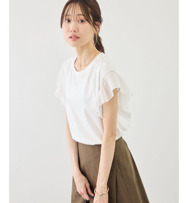Rope&rsquo;Picnic「【ちゃんと+かわいい保証】70シルケットシアーフリルスリーブトップス/UVケア・接触冷感」|Tシャツ・カットソー|