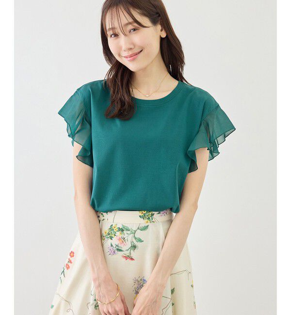 Rope&rsquo;Picnic「【ちゃんと+かわいい保証】70シルケットシアーフリルスリーブトップス/UVケア・接触冷感」|Tシャツ・カットソー|