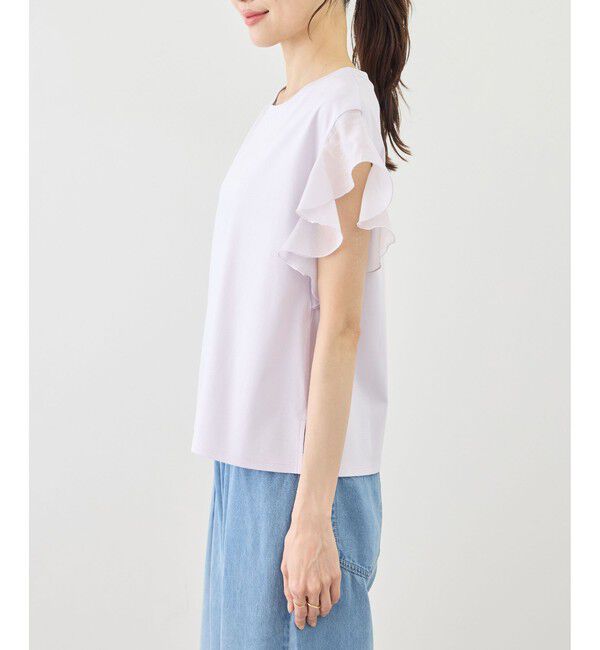 Rope&rsquo;Picnic「【ちゃんと+かわいい保証】70シルケットシアーフリルスリーブトップス/UVケア・接触冷感」|Tシャツ・カットソー|