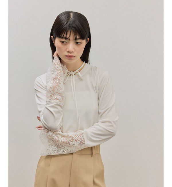 ADAM ET ROPE'「レースカフストップス」|Tシャツ・カットソー|ホワイト(10)