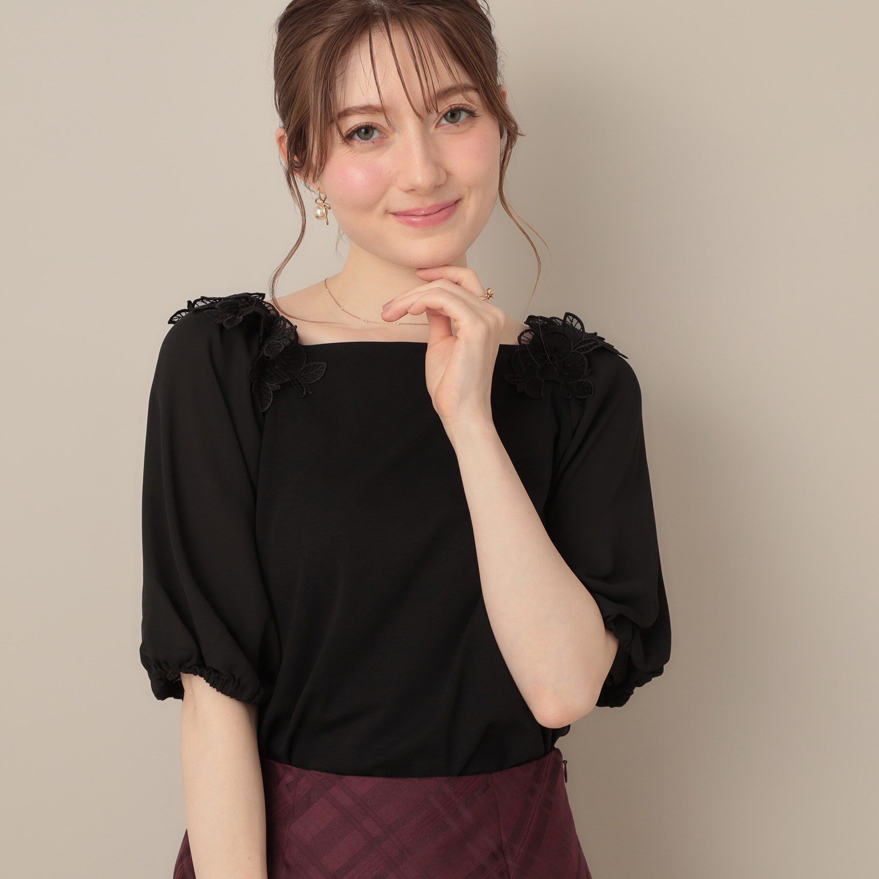 Couture broach「【マシンウォッシャブル・UVケア・接触冷感】ラグランレースドッキングカットソー」|Tシャツ・カットソー|