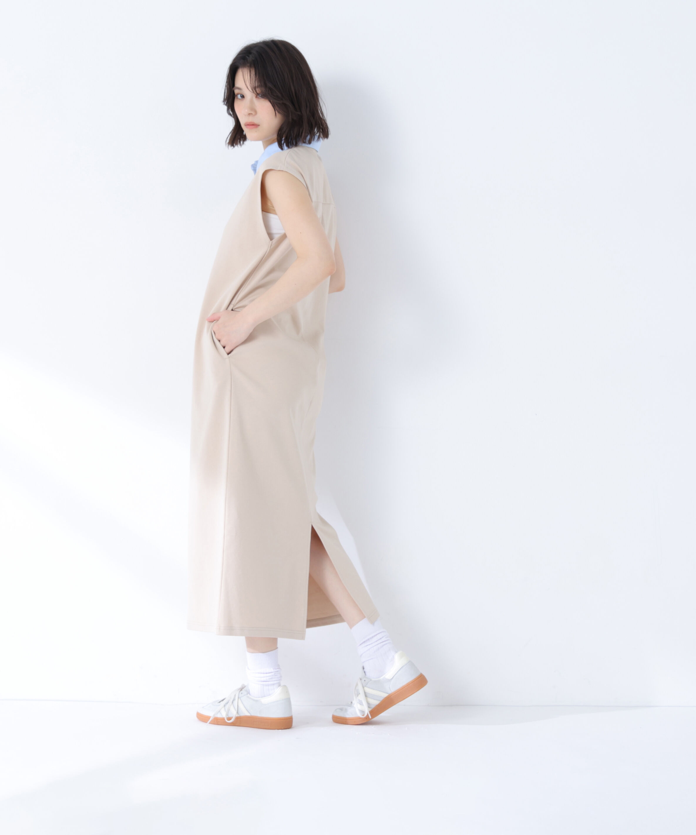  「シャツカラーカットソーワンピース」|ワンピース|