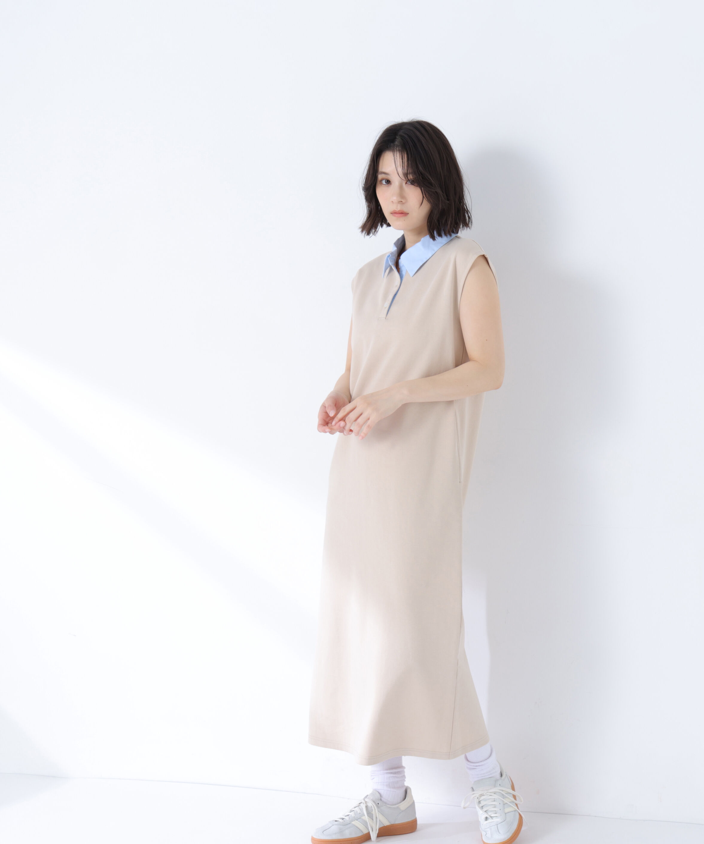  「シャツカラーカットソーワンピース」|ワンピース|