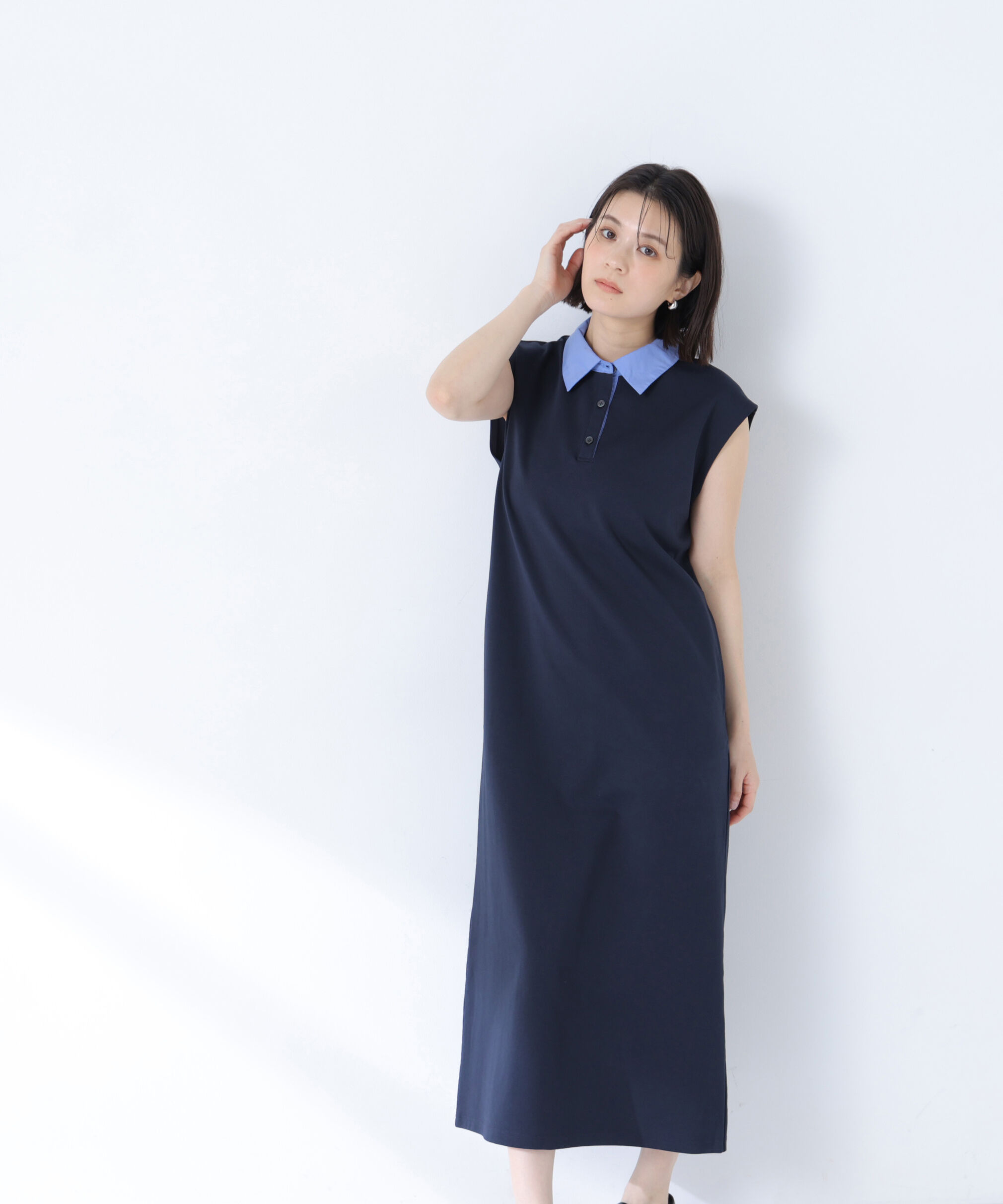  「シャツカラーカットソーワンピース」|ワンピース|