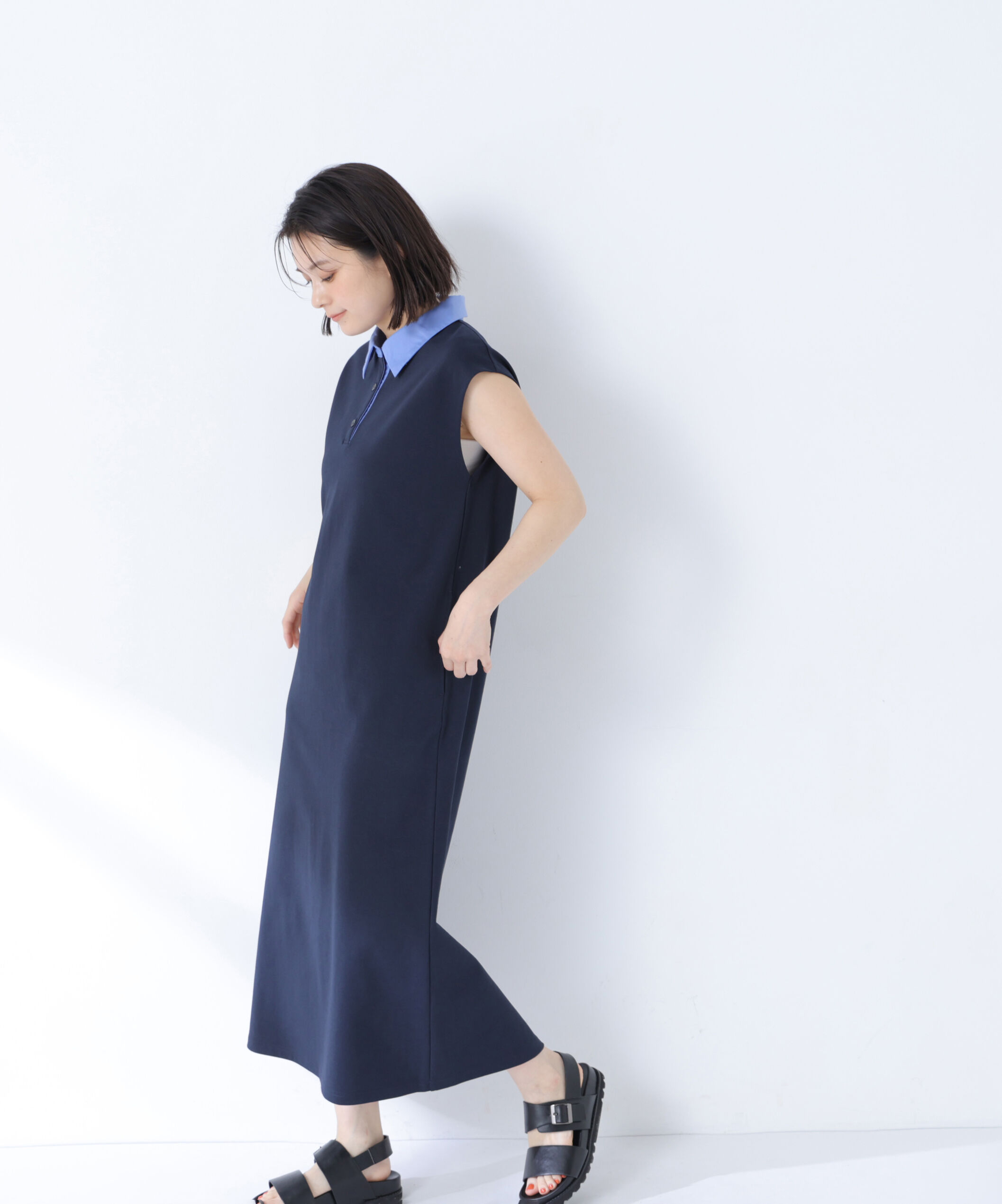  「シャツカラーカットソーワンピース」|ワンピース|