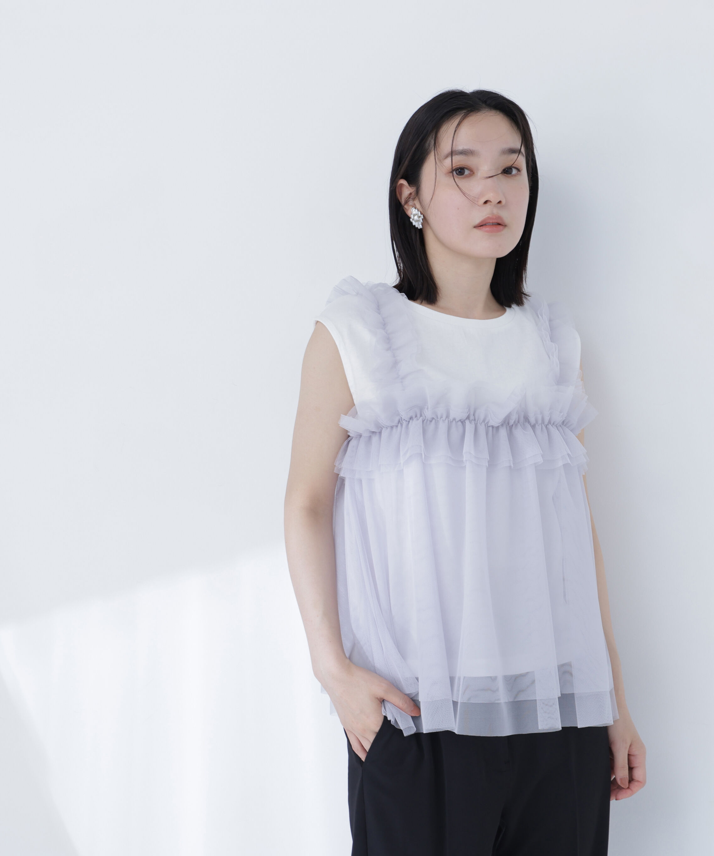  「チュールキャミドッキングカットソー」|Tシャツ・カットソー|