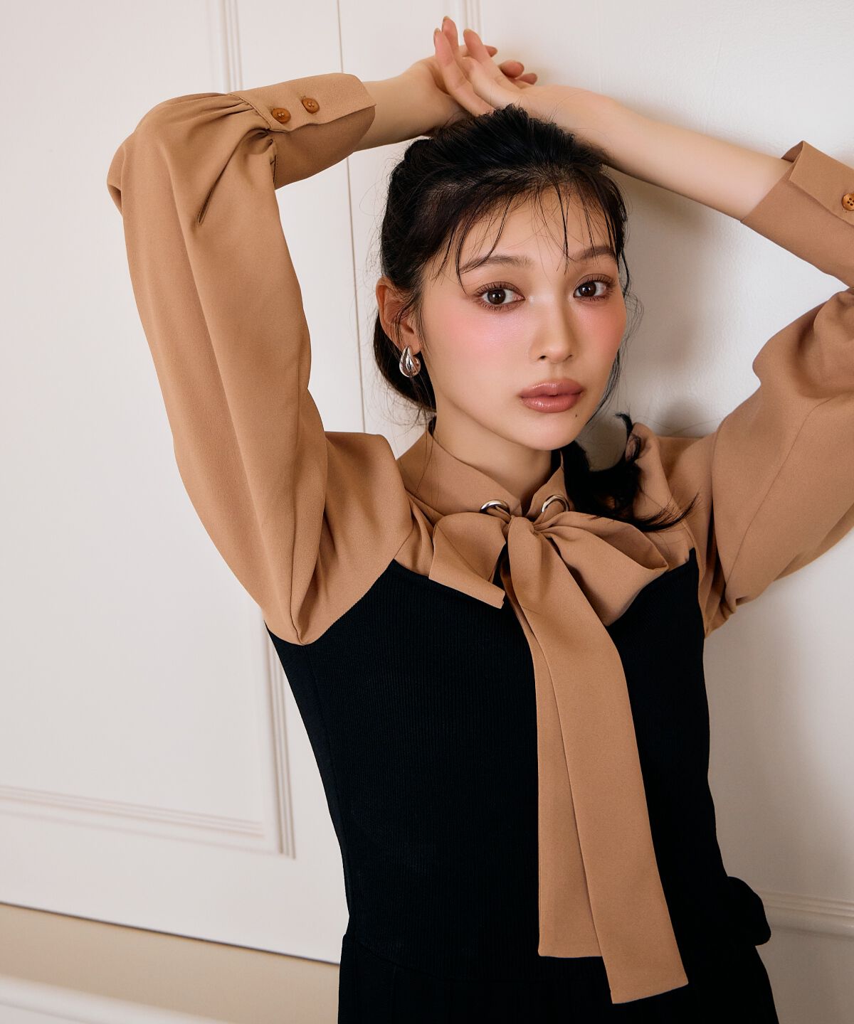 アンドクチュール「ボウタイ&times;ニットドッキングワンピース」|ワンピース|