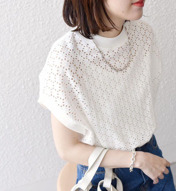 SHIPS for women「《一部追加予約》【WEB限定】〈手洗い可能〉アイレット クルーネック プルオーバー」|Tシャツ・カットソー|