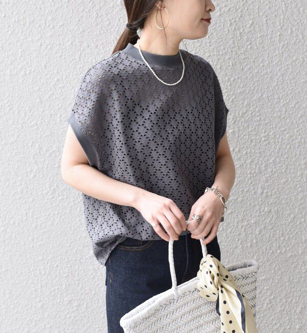 SHIPS for women「《一部追加予約》【WEB限定】〈手洗い可能〉アイレット クルーネック プルオーバー」|Tシャツ・カットソー|