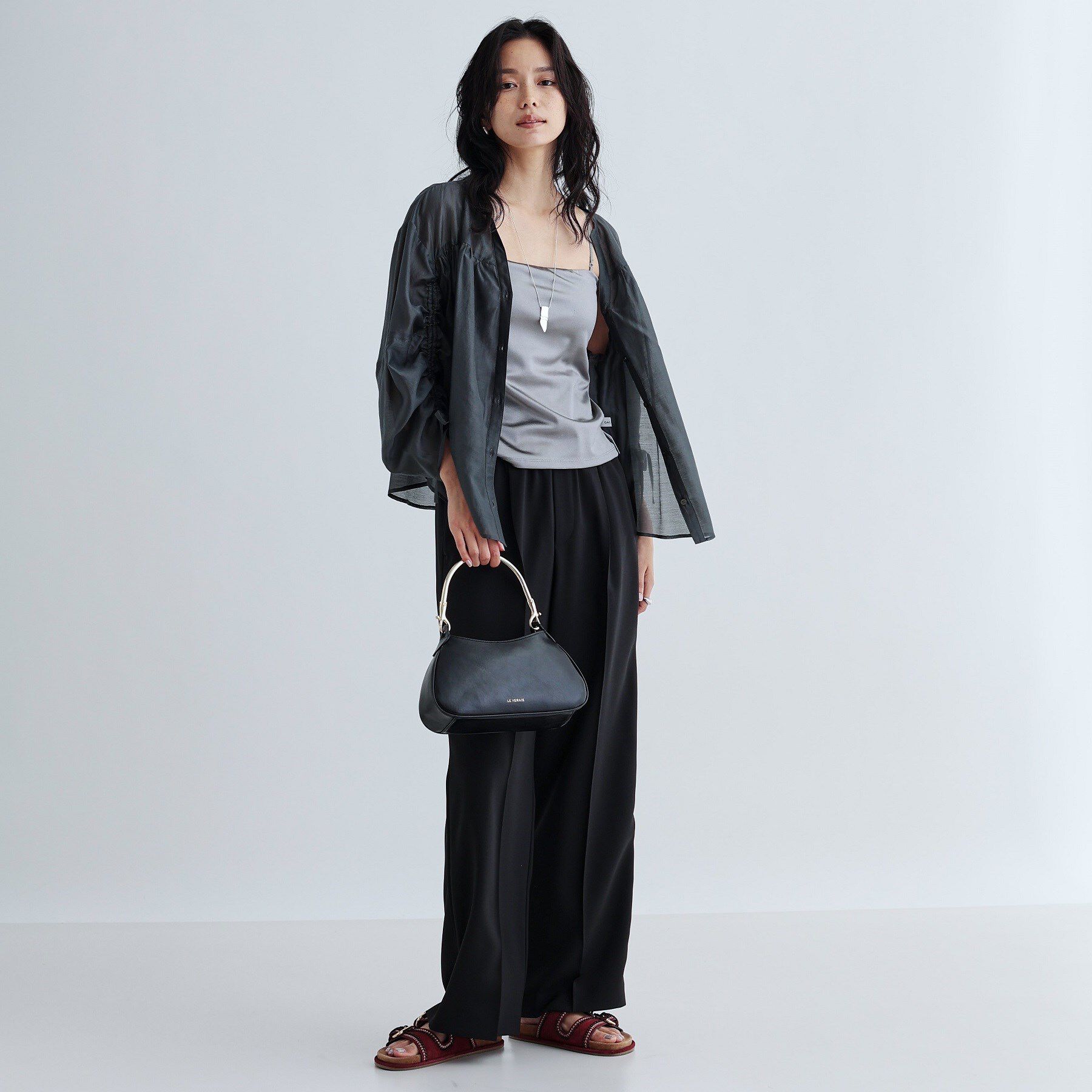 GALLEST「袖シャーリングシアーローンブラウス」|シャツ・ブラウス|