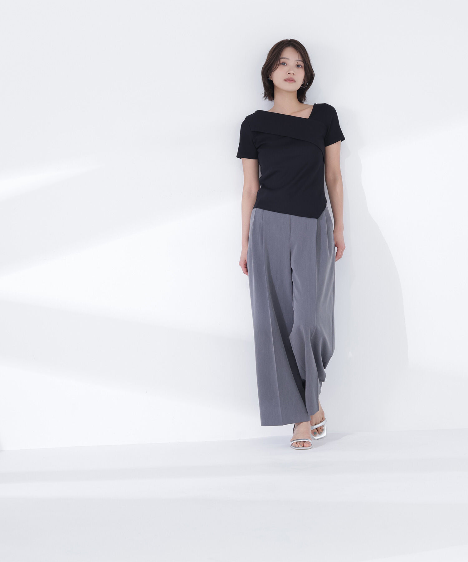  「アシメネックリブカットソー」|Tシャツ・カットソー|