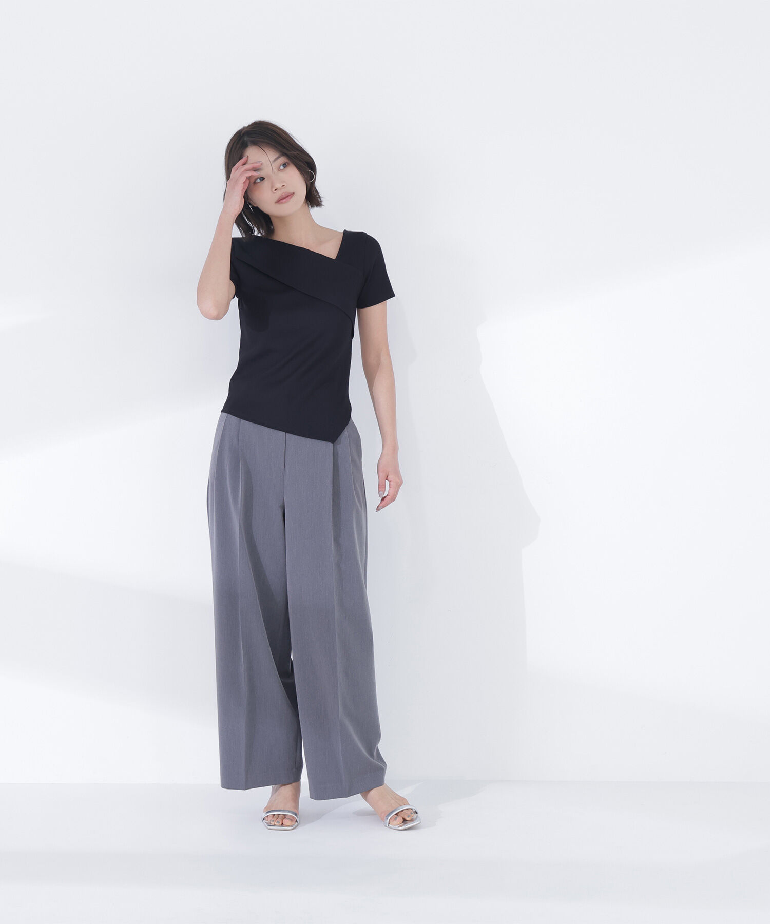  「アシメネックリブカットソー」|Tシャツ・カットソー|