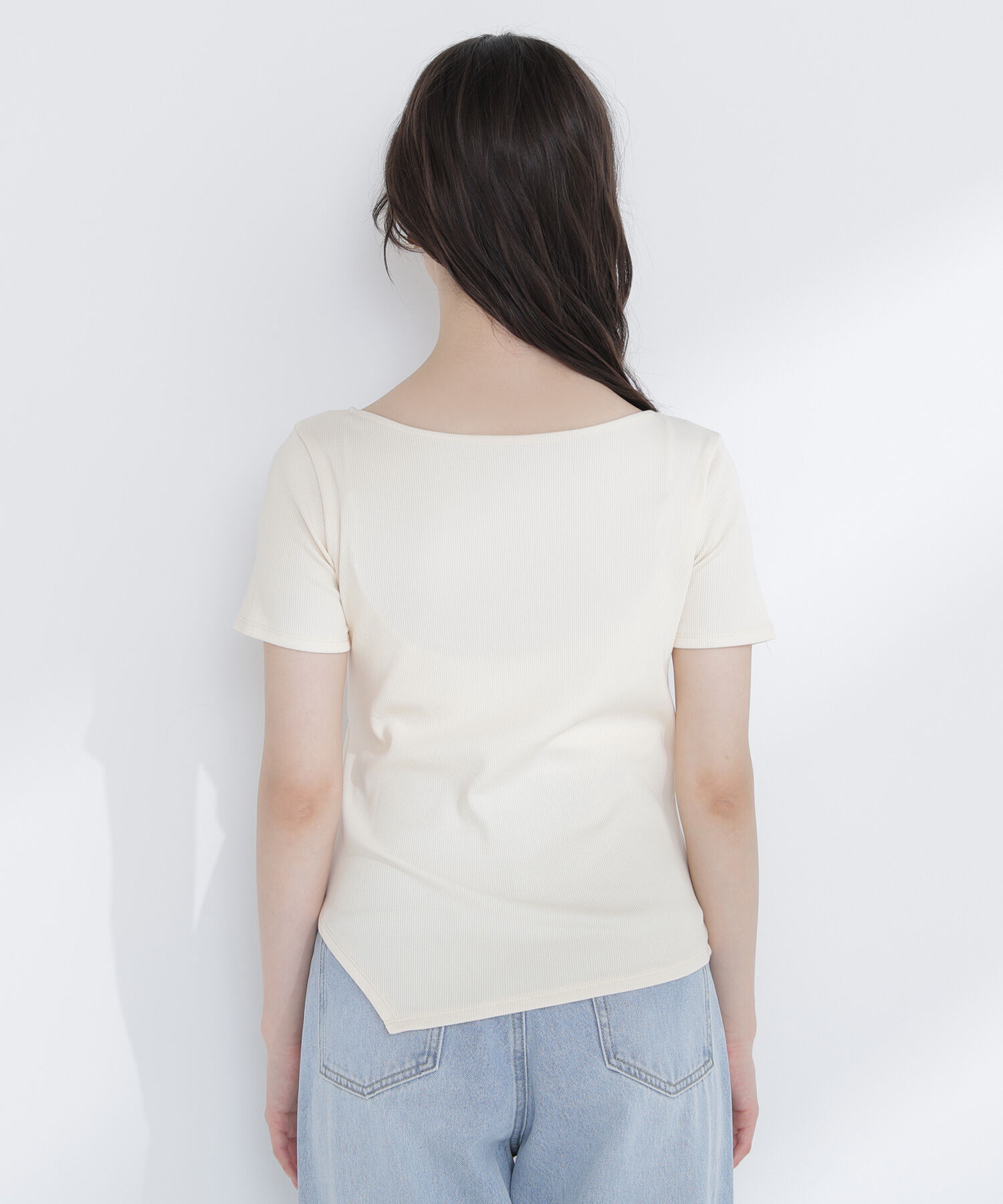  「アシメネックリブカットソー」|Tシャツ・カットソー|