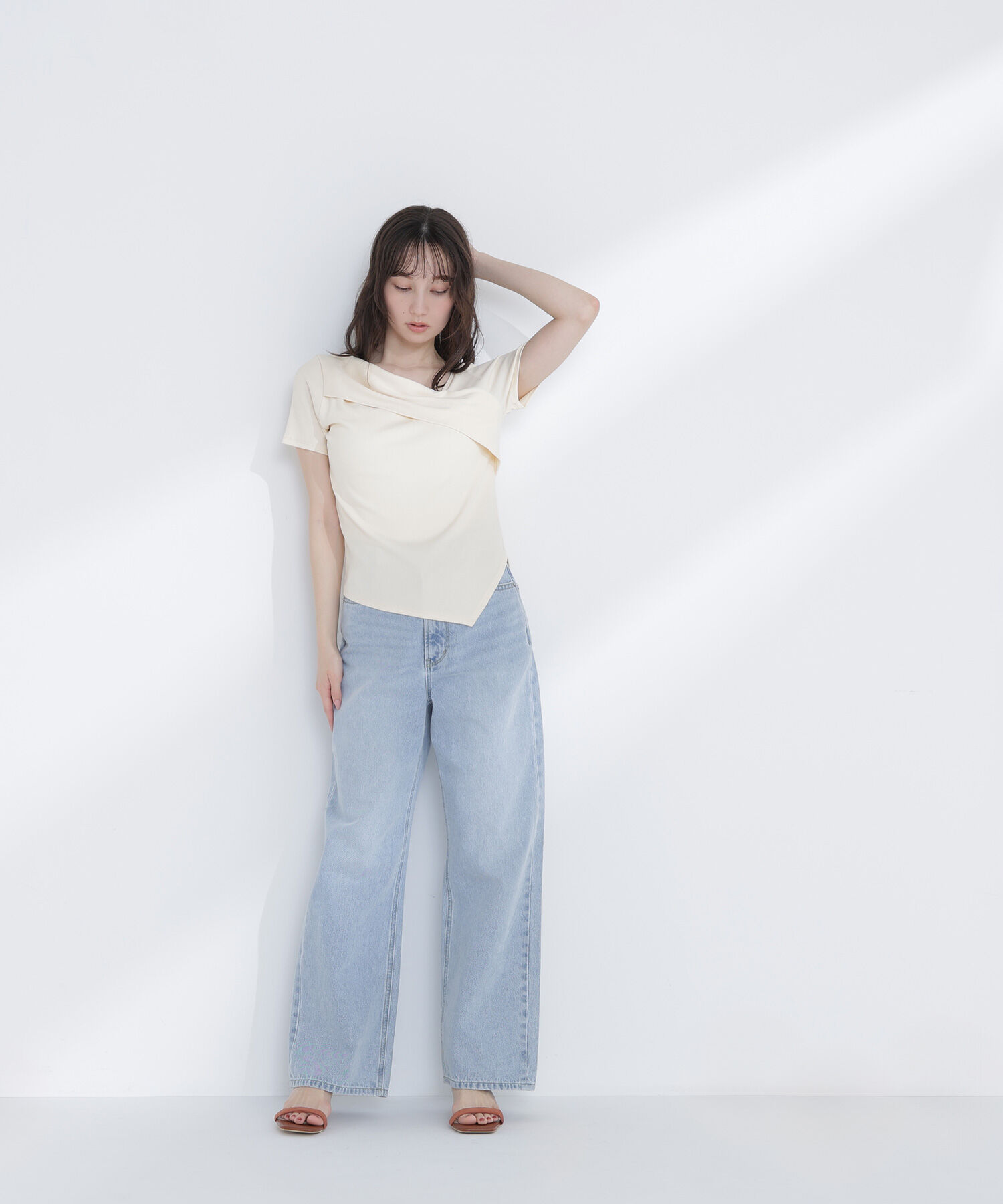 「アシメネックリブカットソー」|Tシャツ・カットソー|