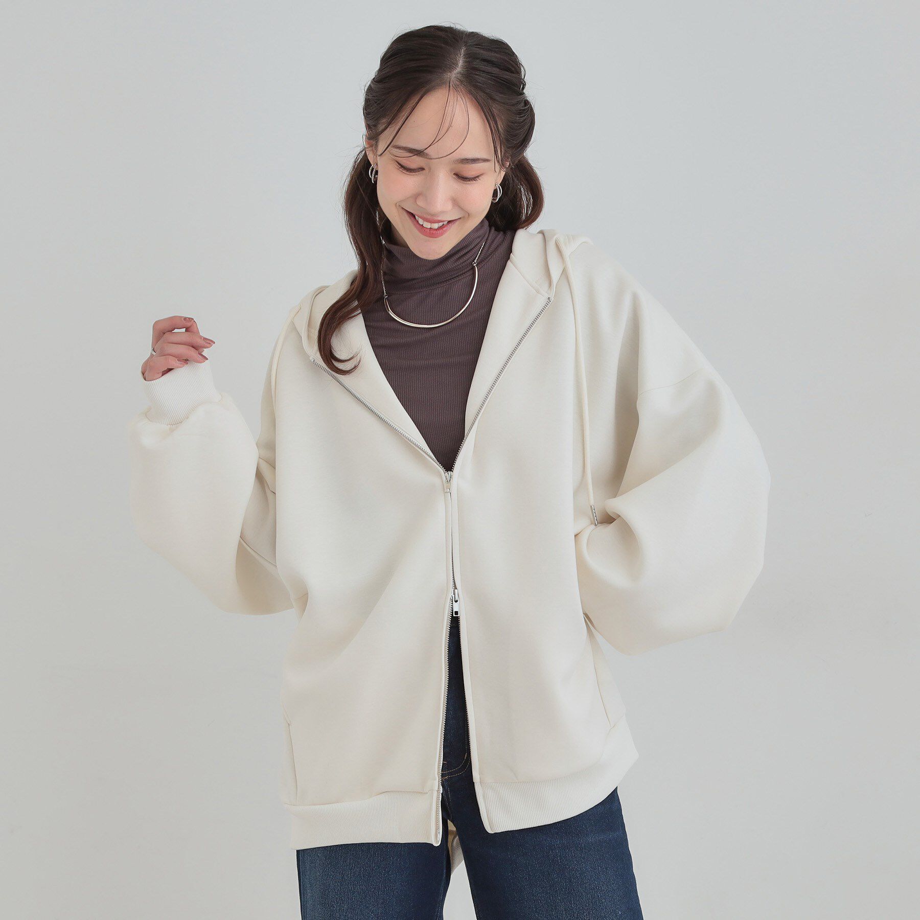 SHOO･LA･RUE「【セットアップ可/なめらかタッチ】ダブルジップでこなれ見え オーバーサイズゆるパーカ」|パーカー|