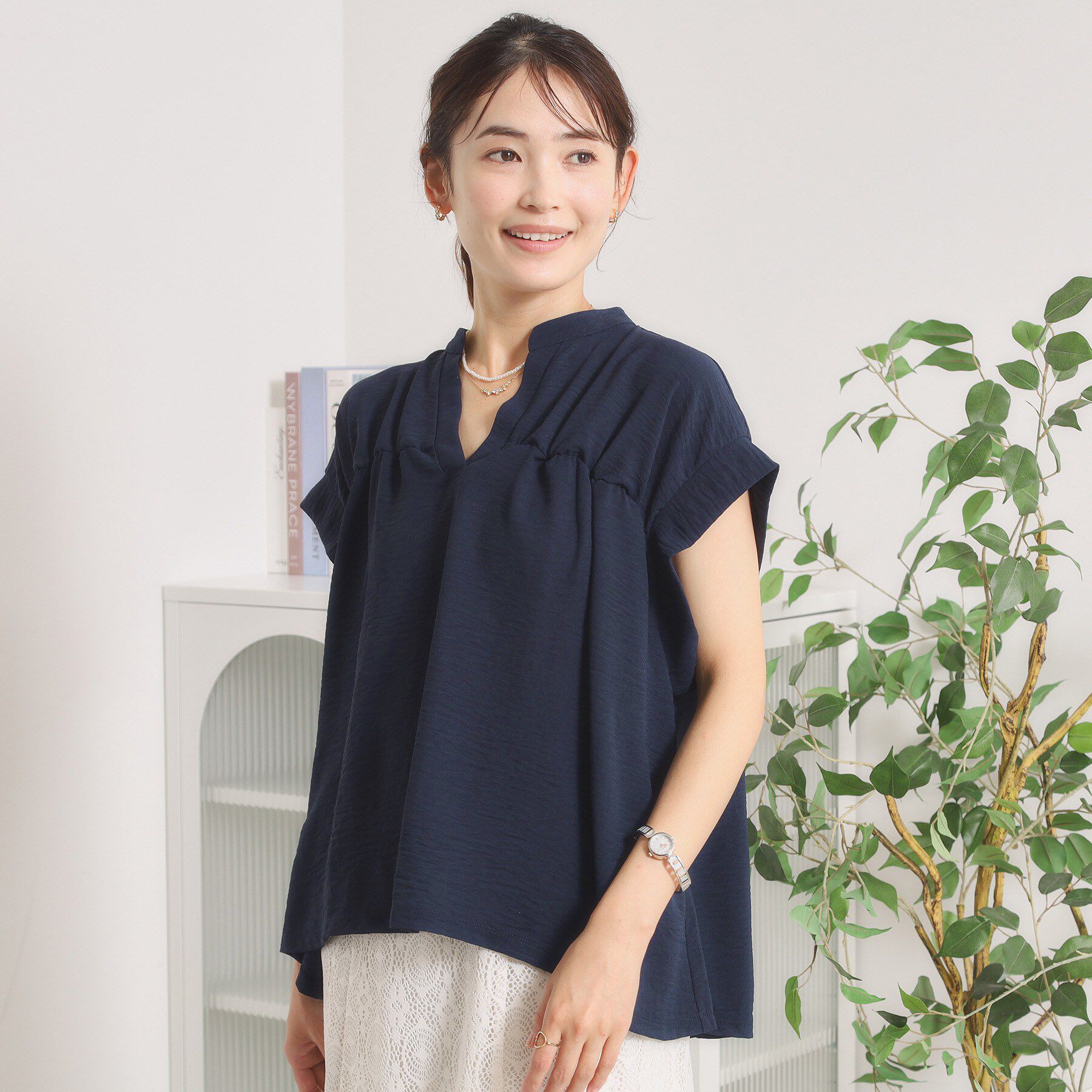 ドゥーズィエムクラス 新品タグ付 Satin ギャザーブラウス スキッパー 長袖 接触冷感／吸水速乾／洗濯機OK】ギャザースキッパーブラウス（ITS'DEMO