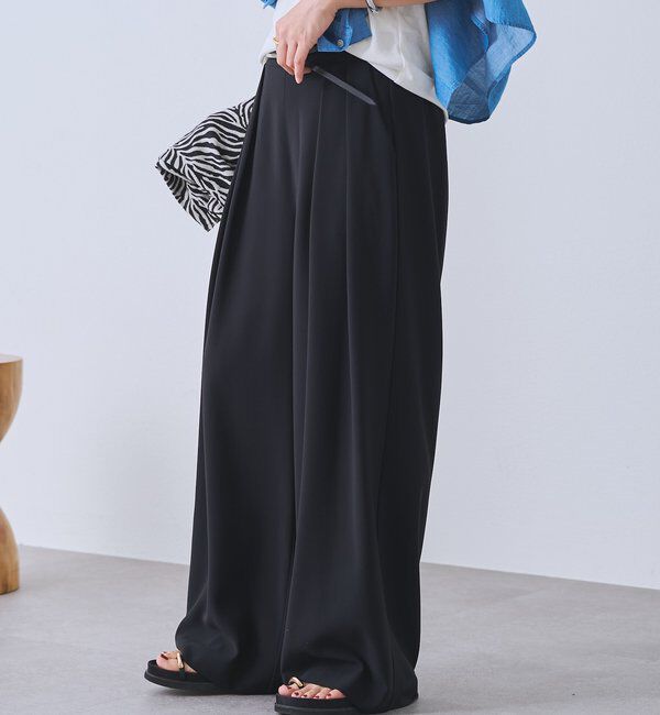  「【-3kg見え/ウエストゴム/手洗い可/3サイズ展開】タックワイドスラックス」|チノ|