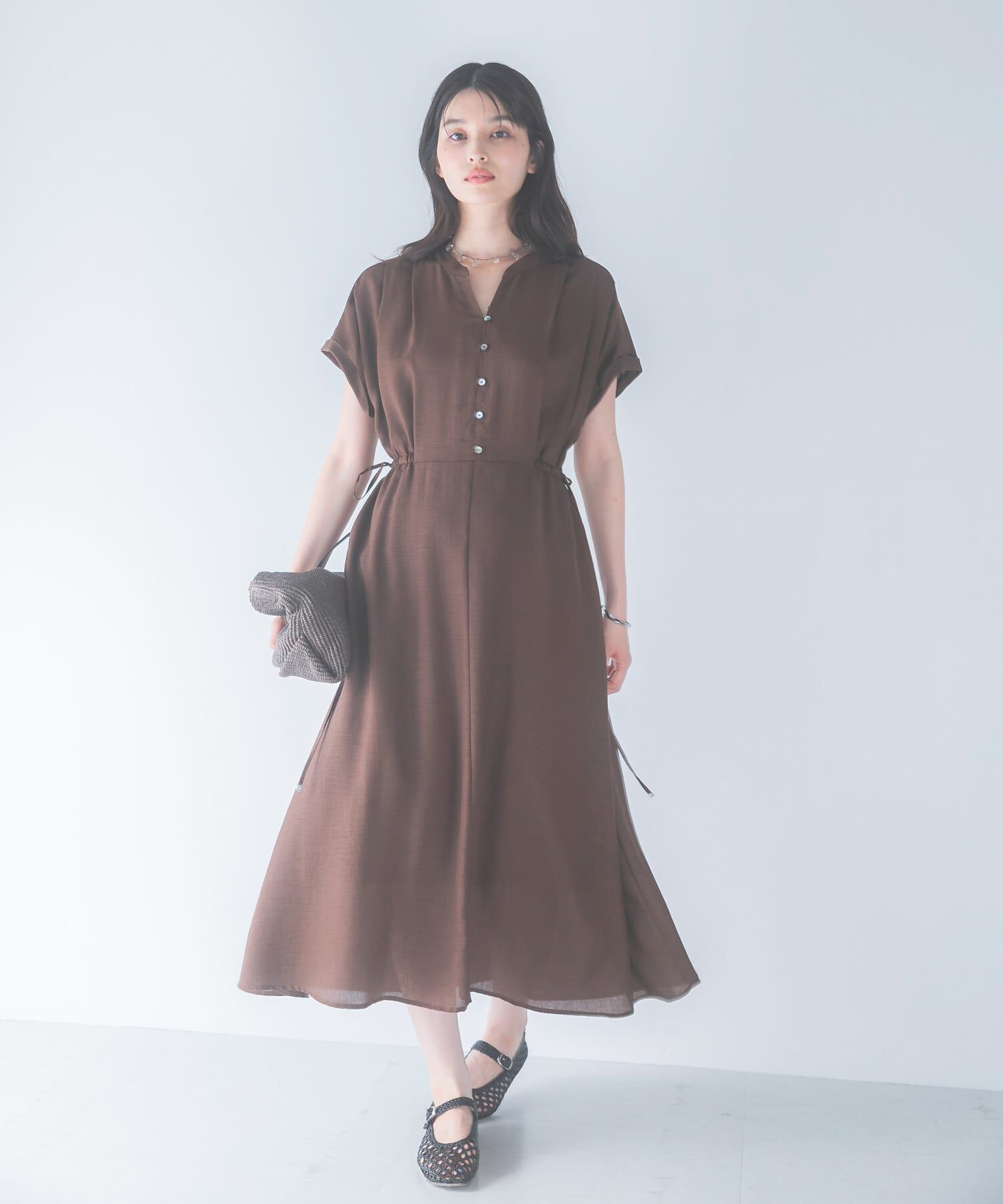 URBAN RESEARCH ROSSO「ウォッシャブルセミシアー2WAYネックワンピース」|ワンピース|
