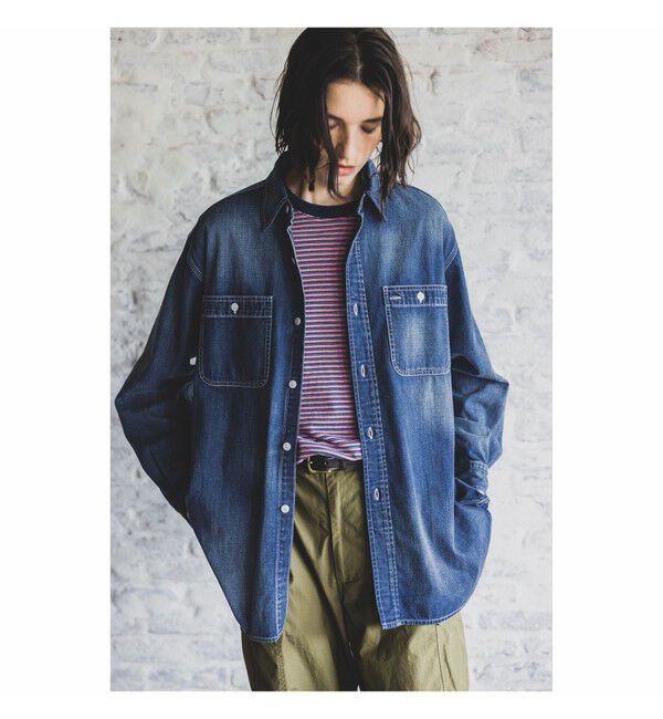 BEAMS PLUS「Pocket Tee Indigo Stripe」|Tシャツ・カットソー|
