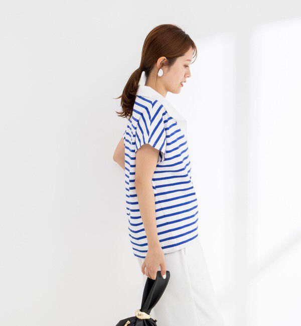 NOLLEY'S「ウォッシャブルオープンカラーボーダーコクーンT」|Tシャツ・カットソー|