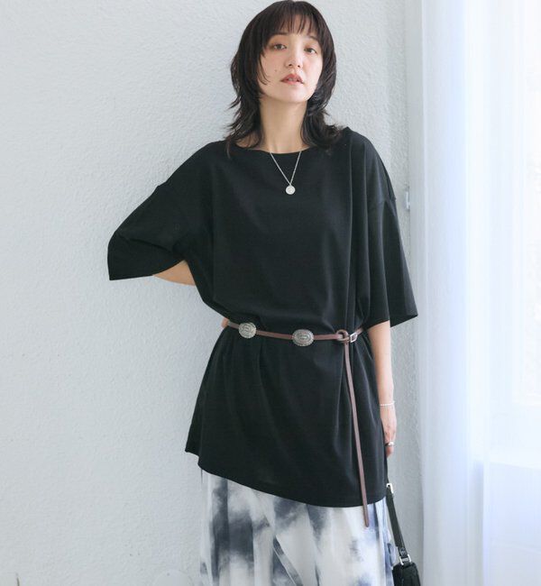  「予約【A・MONN】【吸水速乾/接触冷感】オープンネックチュニックTee」|Tシャツ・カットソー|