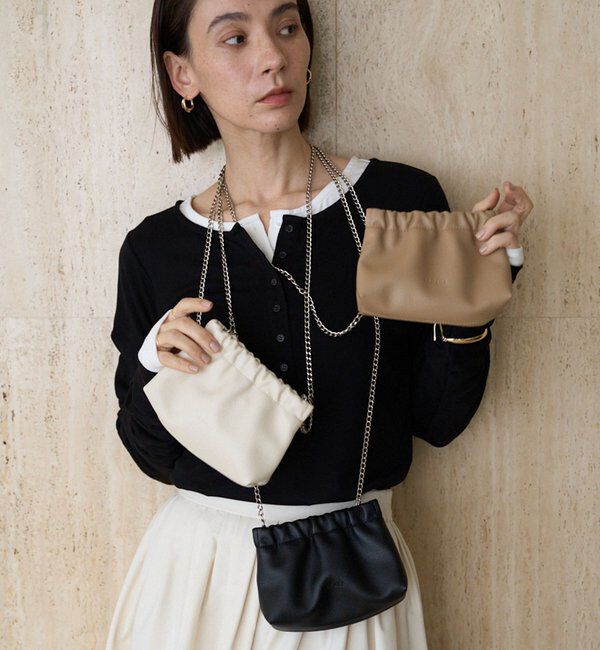  「【Ghana&times;LE'MAGE限定色ブラウン】チェーンギャザーポーチバッグ」|その他|