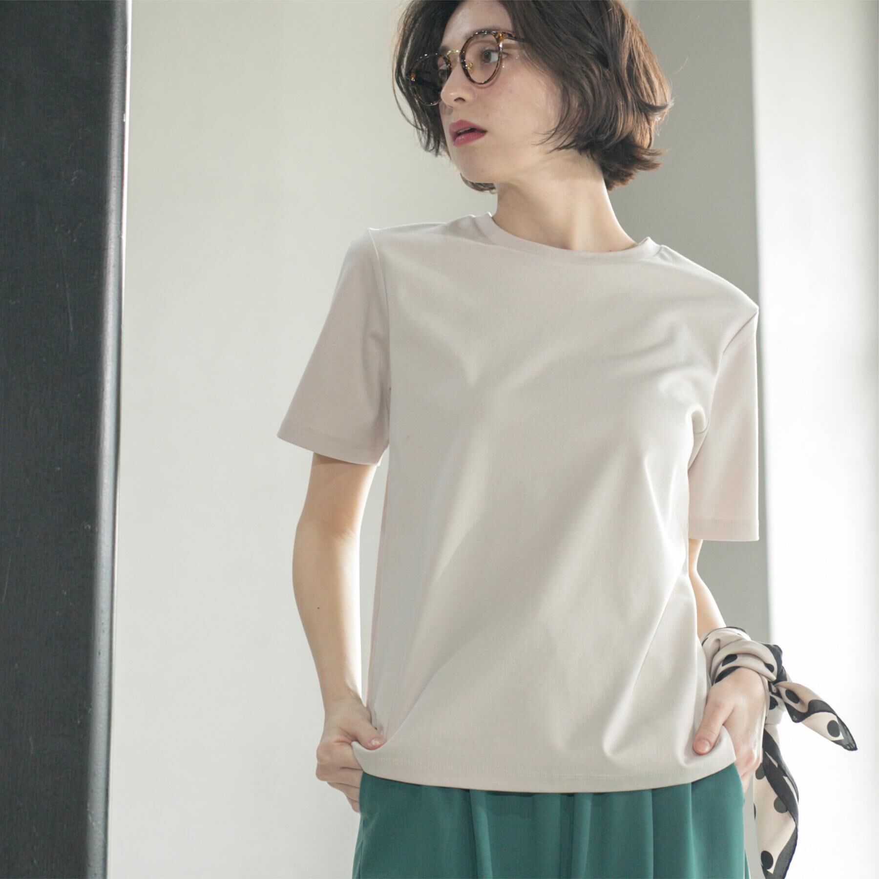 OPAQUE.CLIP「《5色展開／SS-LLサイズ》ベーシックTシャツ【UV／接触冷感／洗濯機洗い可】」|Tシャツ・カットソー|グレージュ(050)