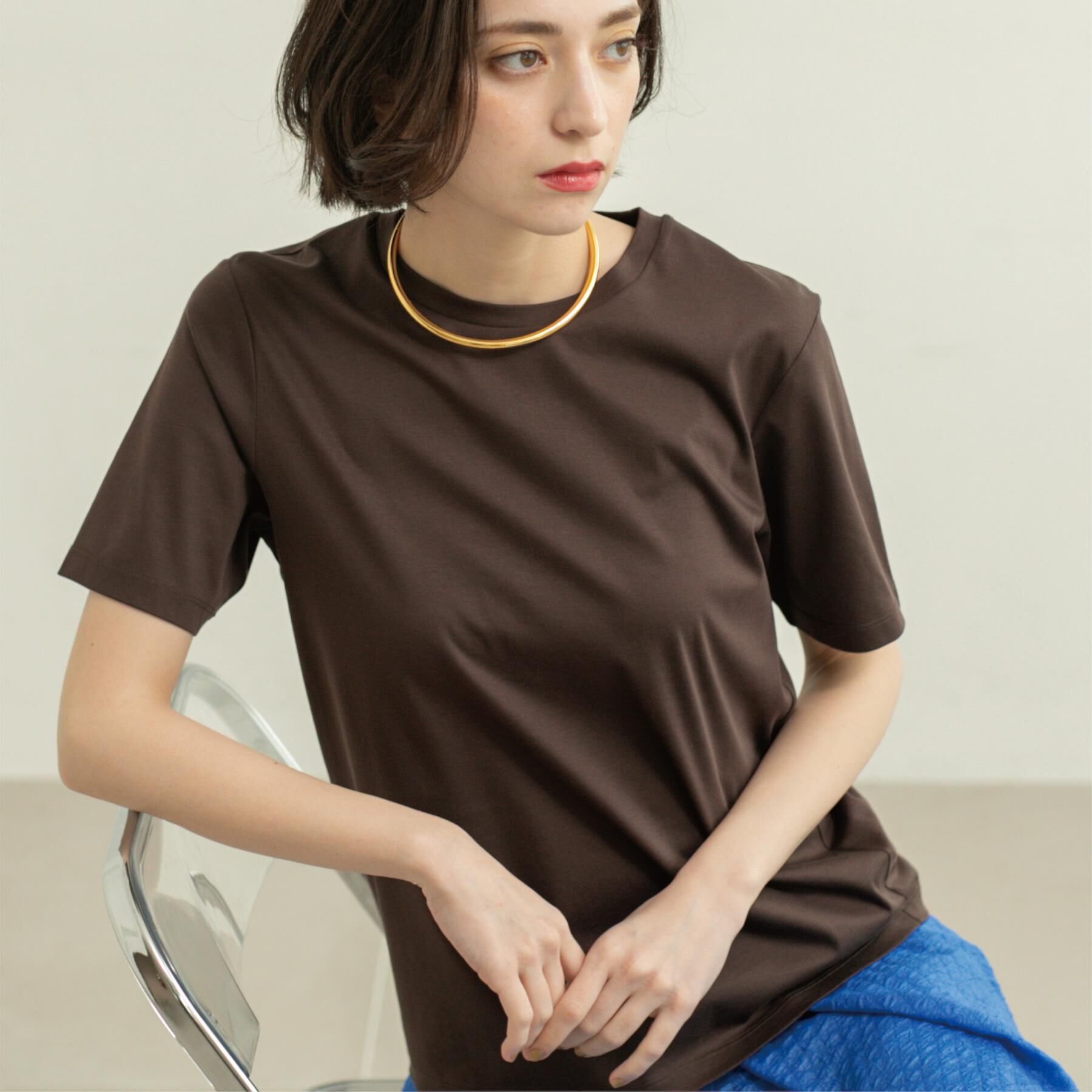 OPAQUE.CLIP「《5色展開／SS-LLサイズ》ベーシッククルーネックTシャツ【接触冷感／洗濯機洗い可】」|Tシャツ・カットソー|ブラウン(044)
