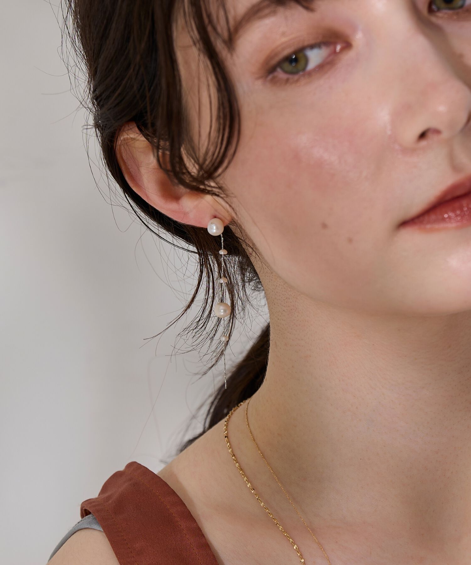 Phoebe「【金属アレルギー対応】パールドロップロングピアス　シルバー」|ピアス|