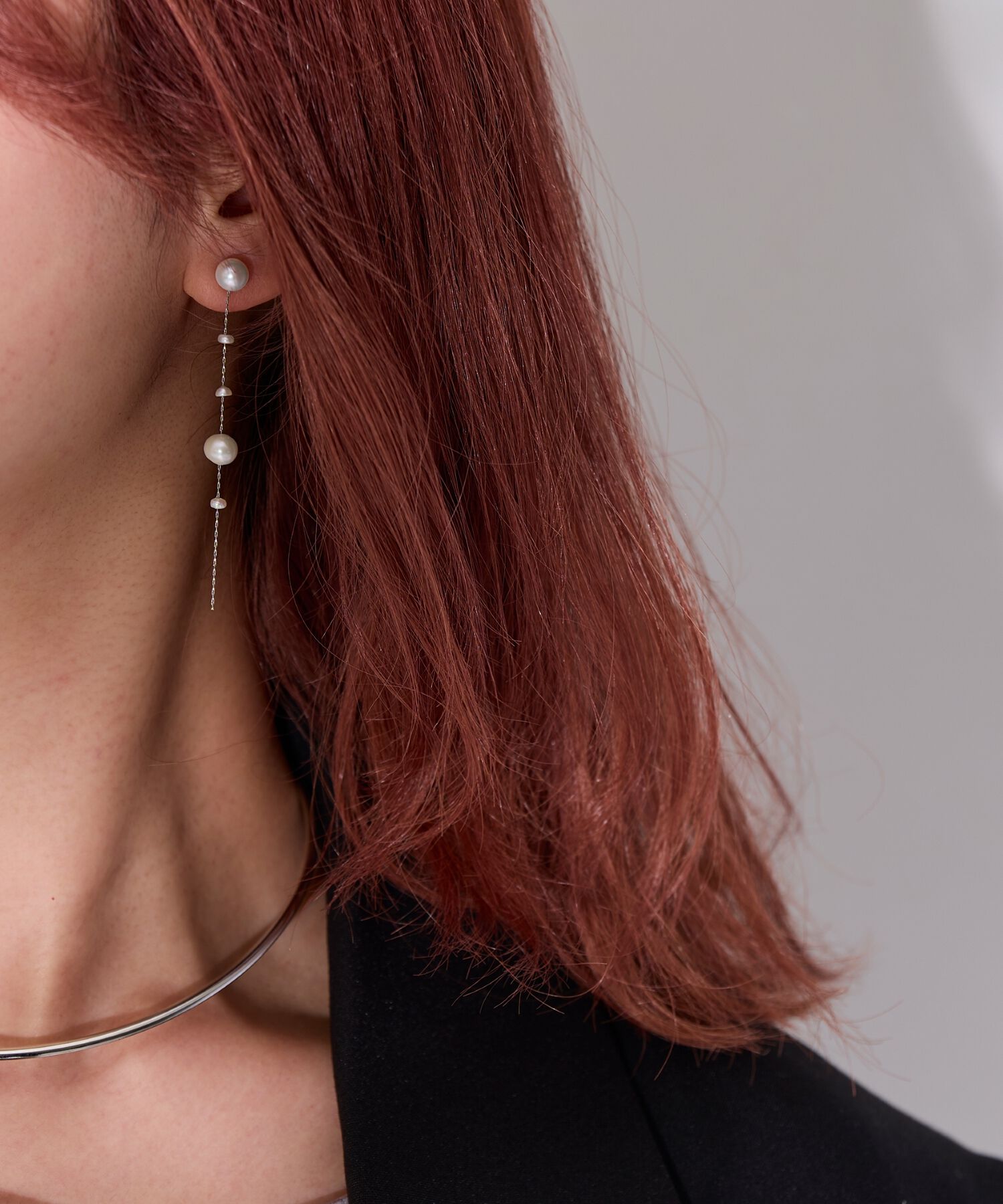 Phoebe「【金属アレルギー対応】パールドロップロングピアス　シルバー」|ピアス|