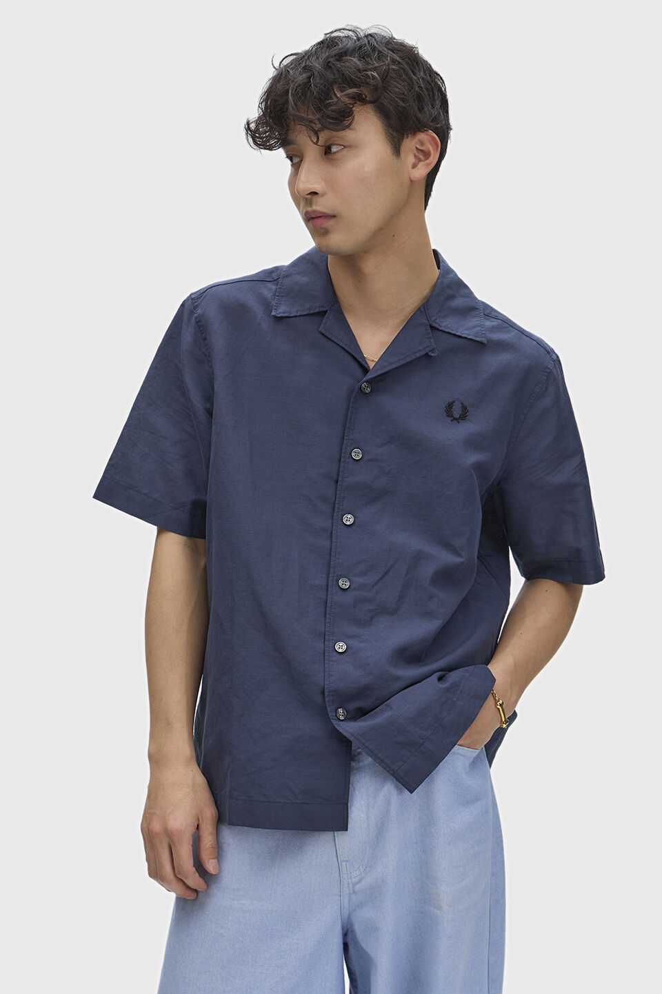 FRED PERRY 「Linen Blend Revere Collar Shirt／リネンブレンドオープンカラーシャツ」|シャツ・ブラウス|DARK AIRFORCE