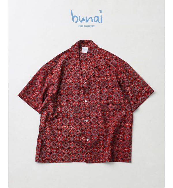 JOURNAL STANDARD relume「bunai / ブナイ 別注 アジュラク プリント オープンカラー半袖シャツ」|シャツ・ブラウス|レッド