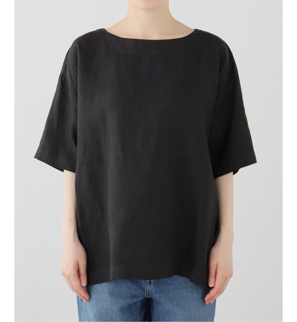 journal standard luxe「【ARMEN】LINEN PLAIN BOAT NECK S/SL PULL」|シャツ・ブラウス|ブラック