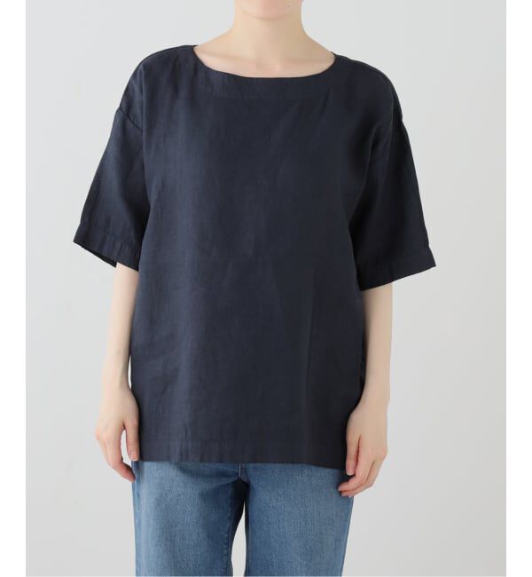 journal standard luxe「【ARMEN】LINEN PLAIN BOAT NECK S/SL PULL」|シャツ・ブラウス|ネイビー