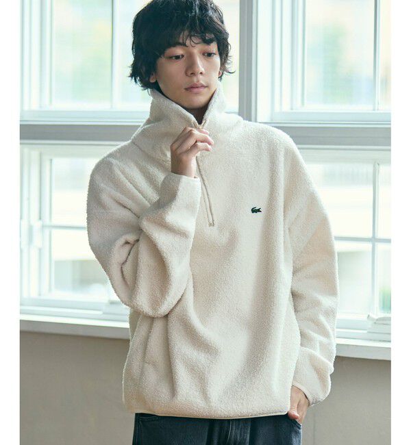 LACOSTE「ハイネックハーフジップ オーバーサイズブークレフリースブルゾン」|ブルゾン・スタジャン|オフホワイト