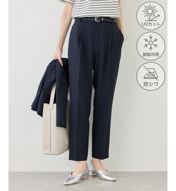Rope&rsquo;Picnic「リネンライクシリーズ ドライタッチテーパードパンツ/UVカット・接触冷感・防シワ」|チノ|ネイビー(40)