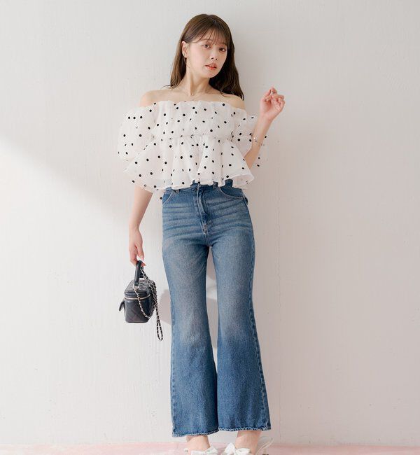  「ロゴ刺繍フレアデニム」|デニム|