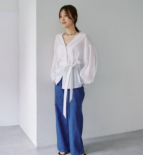  「【ボウタイ付き】キュプラタックブラウス」|シャツ・ブラウス|