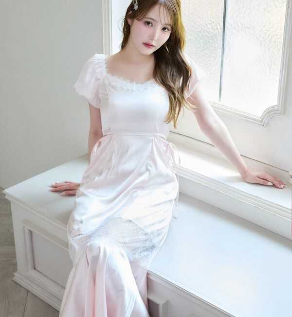  「【Lace Collection】サイドカットレース切替ロングワンピース」|ワンピース|