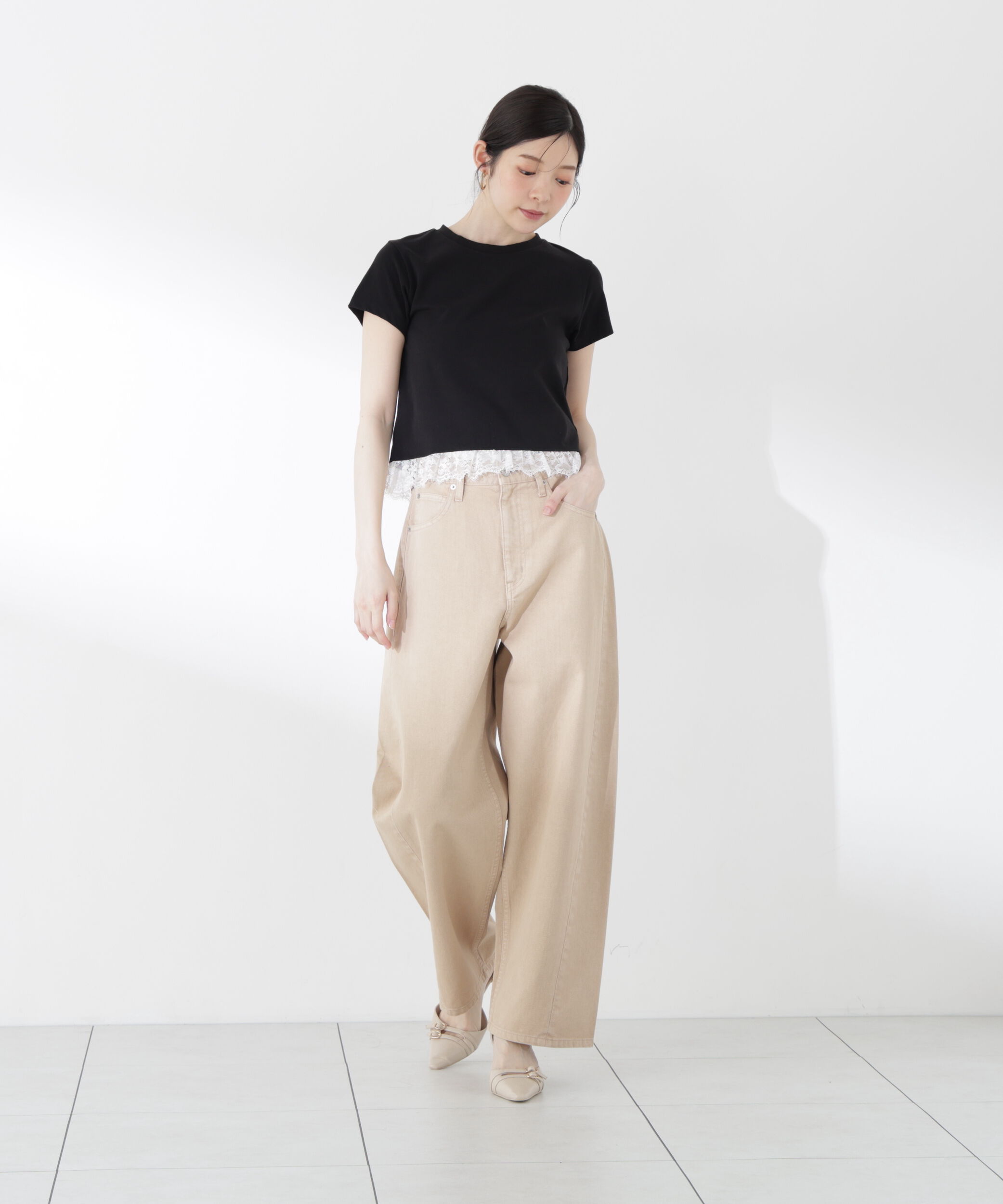 PROPORTION BODY DRESSING「〈a/mie〉レースヘムTシャツ」|Tシャツ・カットソー|