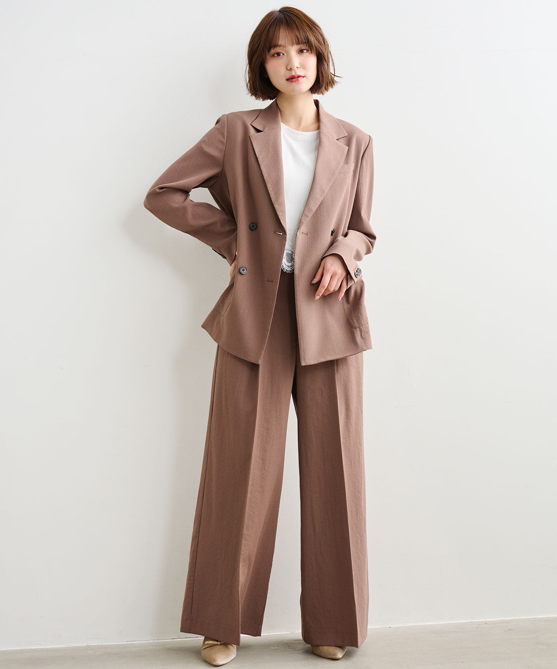 COCO DEAL「リネンライクバックフラップワイドパンツ」|スラックス|ブラウン