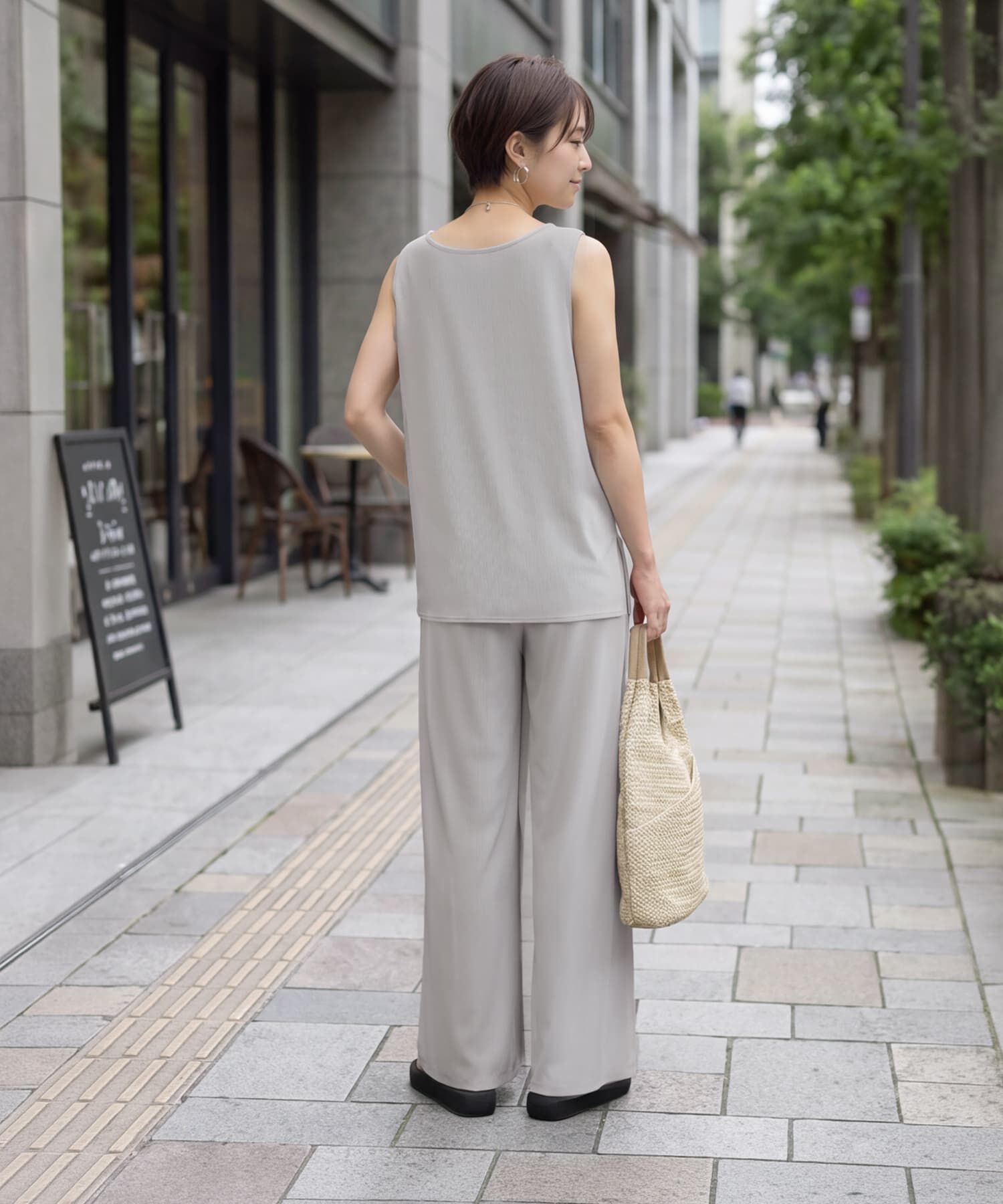 STYLE DELI「マイクロプリーツ落ち感パンツセットアップ」|タンクトップ|