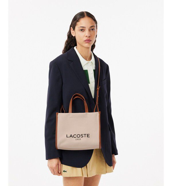 LACOSTE「ヘリテージキャンバス コットンキャンバストート 2WAY ショルダーバッグ」|トートバッグ|ナチュラル