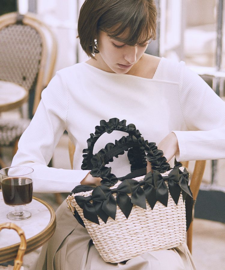 Maison de FLEUR「【2Way】フリルハンドルメイズリボン2Wayカゴバッグ」|ハンドバッグ|