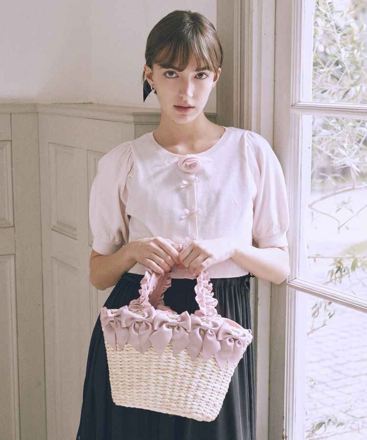 Maison de FLEUR「【2Way】フリルハンドルメイズリボン2Wayカゴバッグ」|ハンドバッグ|ピンク